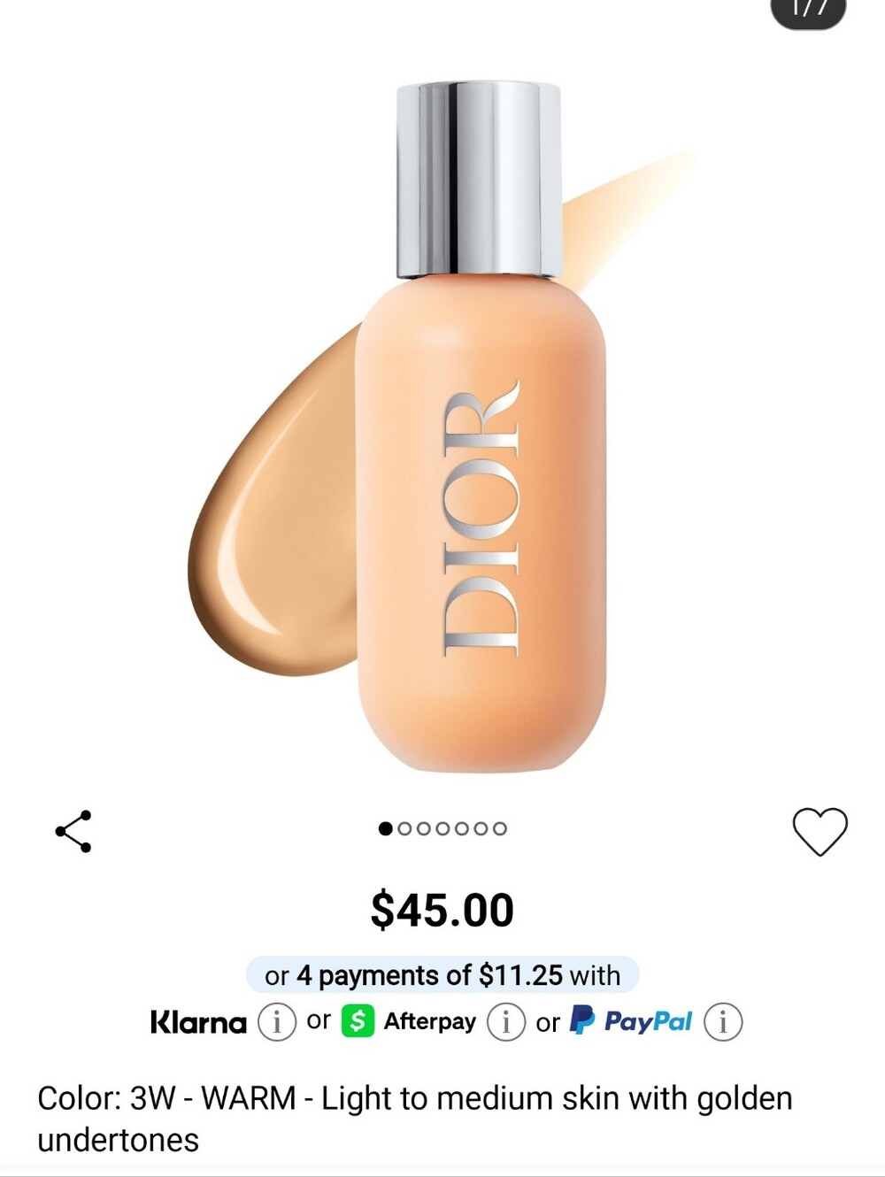 Dior Backstage Face & Body Foundation - 3W Warm (Light to Medium)